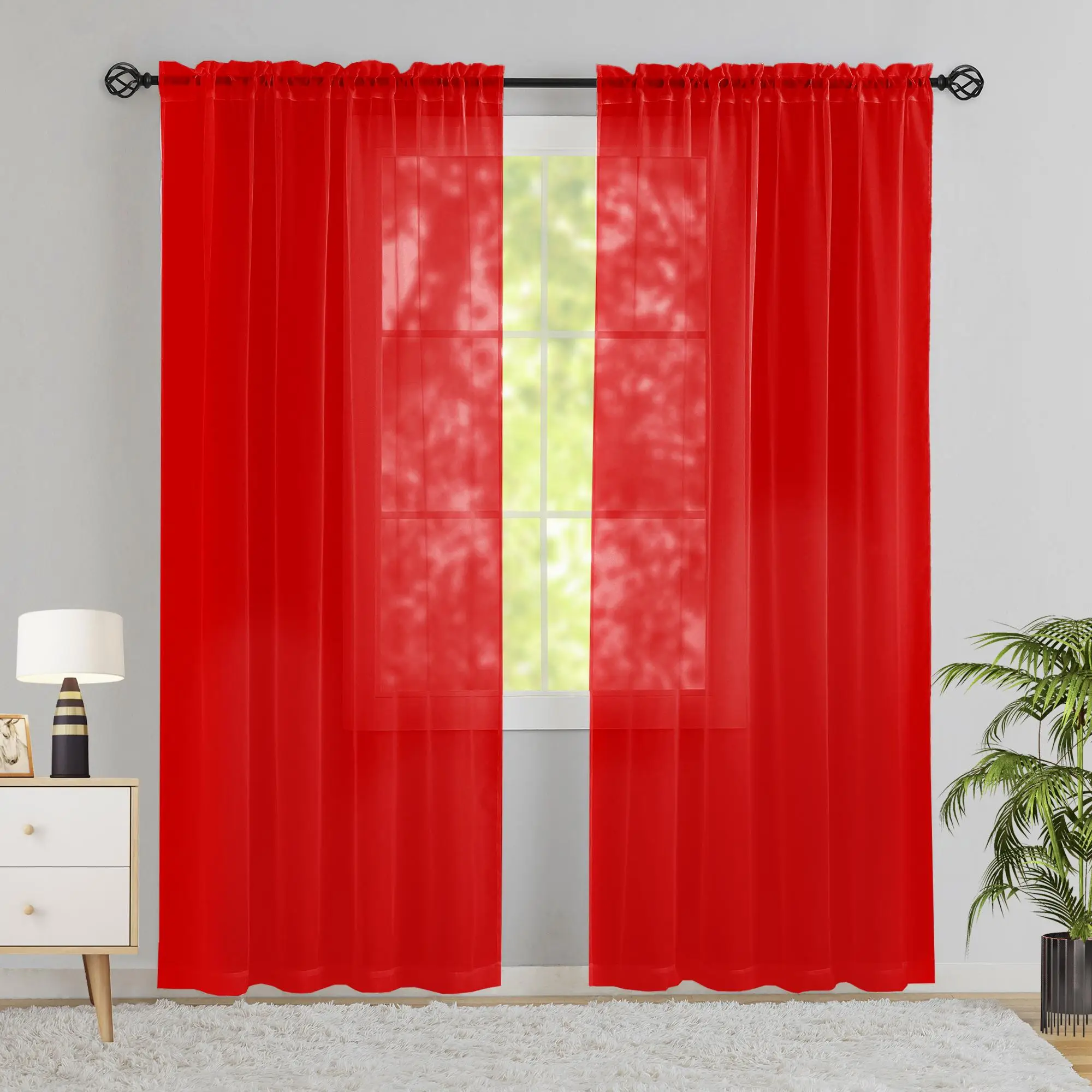 Solid Color Sheer Curtain, 2 Counts Privacy Rod Pocket Window Curtain, Home Decor Supplies for Living Room, Bedroom, Kitchen