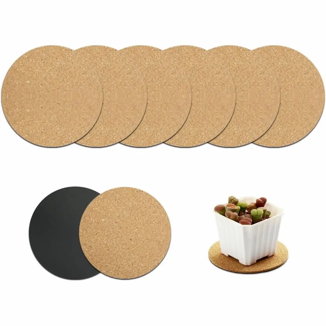 Bamworld Pack of 6 Plant Saucers, Round Cork Saucers, 15 cm with 0.5 cm Thickness, Soft for Flower Pots Indoor and Outdoor Use