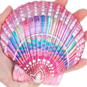 Hand Painted Scallop Shell - Beachy Coastal Decor 5" Colorful Rainbow Shell for Beach Themed Decor or Gift for Beach Lovers Ready to Display or Hang with Beads and String
