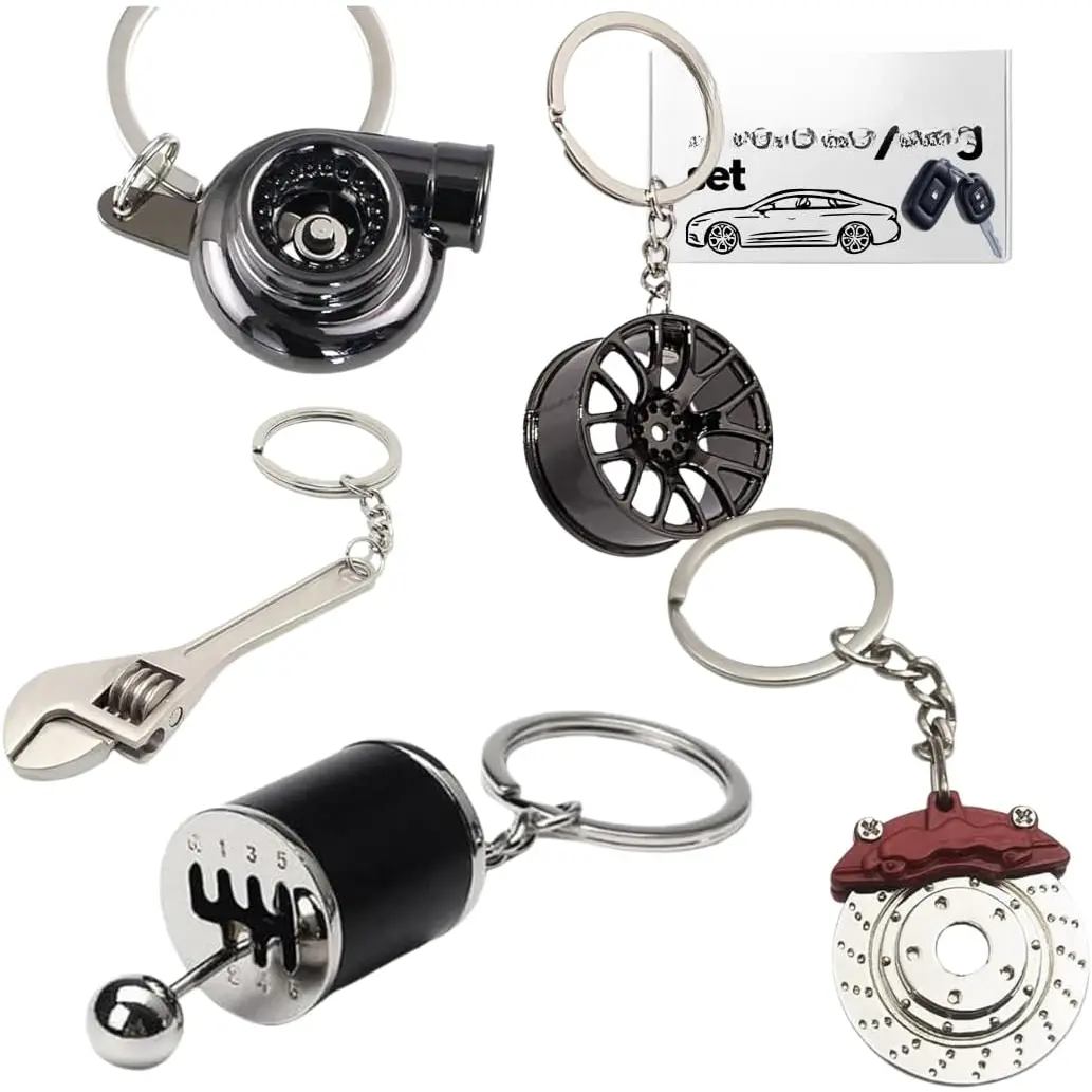 5 count  Lovers Key Chain Set - Manual Gear Shifter | Wheel Rim | Spanner | Turbo |  Disc  | Automotive Accessories | Auto  Enthusiast  Set |    |  Parts Keyring