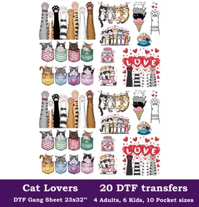 Cats Lover DTF Gang Sheet, 23x32 in. Ready to Press Heat transfers