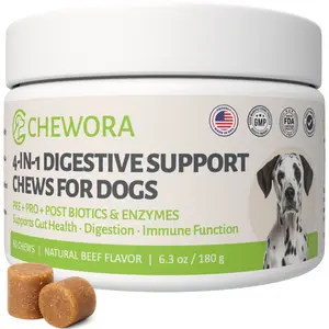 4-in-1 Digestive Pet Chews for Dogs, 6.3 oz (60 Soft Chews), Natural Beef Flavor – Supports Gut Health with Prebiotic, Probiotic, Postbiotic & Digestive Enzymes
