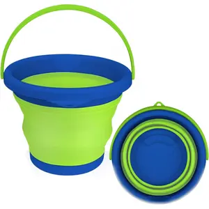 5L Collapsible Mop Bucket for Cleaning, Foldable Buckets with Handles for Beach Sand Garden Car Washing Fishing, Silicone Cleaning Buckets for Household Use Bathroom Cleaning Supplies Blue/Green