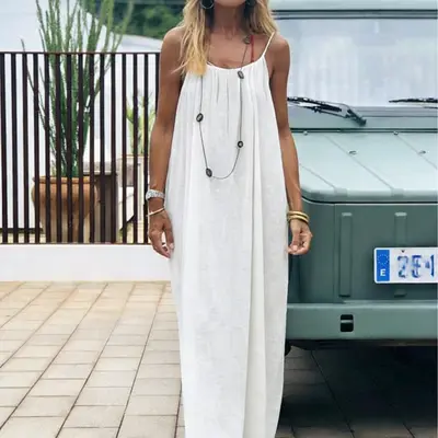 white christmas dresses Berylove Women White Engagement Dress Halter A Line Chiffon Sleeveless Maxi Dress, White / US16 main image 1