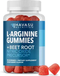 L-Arginine Gummies with L-Citrulline and Beet Root - Nitric Oxide Supplement - 90 Count - Energy, Endurance, and Recovery Support - Vegan, Non-Gmo - Energizing Sour Berry Flavor, 30-Day Serving