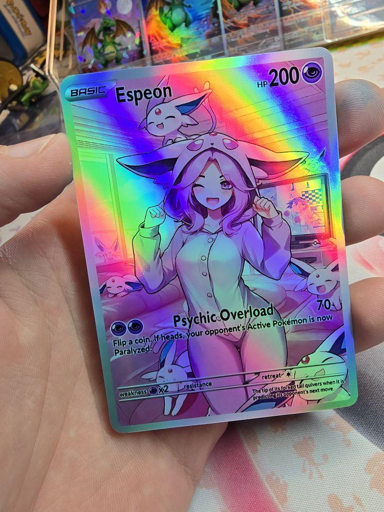 Espeon Cozy Slumber Series Custom Card - Rainbow OR Confetti Holo NEW Rainbow Texture Version!