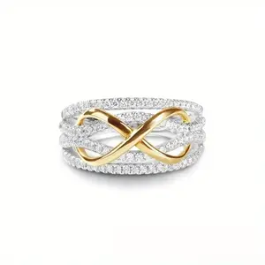 EJG Two Tone Infinity Ring 14K Gold Plated 925 Silver Cubic Zirconia Stackable Wedding Band for Her Him Unisex Couples Anniversary Christmas Gifts