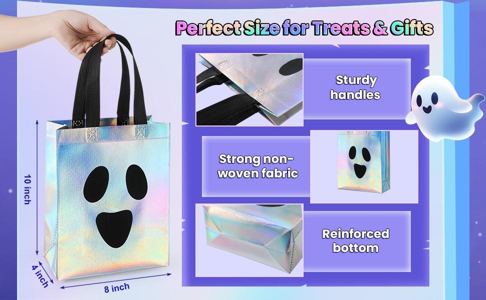 24Pcs Halloween Candy Bucket Holographic Gift Bags Halloween goodie Bags Halloween Candy Bags Party Goodie Bags with Ghost Pumpkin Trick or Treat Bags for Teacher Students Office Employee Coworker,Halloween Birthday Party Favor Supplies