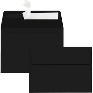50 Packs of A7 5x7 Self Seal Square Flap Envelopes for Invitation Cards, Great for Wedding, Baby Shower, Mailing, Birthday Party (black)