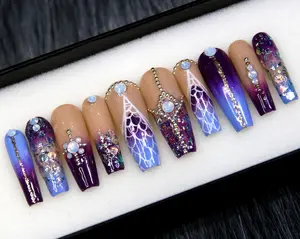 Purple Mermaid Press On Nails | Ocean Scale Glitter Nail Art | Lavender Ombre Nails | Handmade Fake Nails | Fantasy Glam Nail