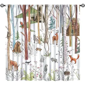 Rustic Woodland Curtains Country Lodge Cabin Cute Forest Wild Animals Art Printed Blackout Window Drapes for Bedroom Kitchen Decor Fabric Set 2 Panel 42x45 Inch 30% Shading Rate