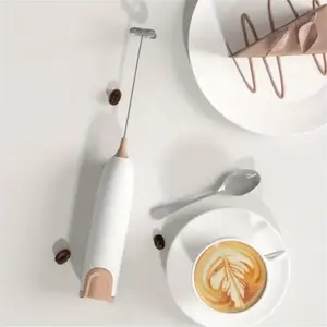 Mini Electric Milk Whisk - Kitchen Beverage Frother Stirrer Coffee Creamer Stirrer Foam Hand Blender Egg Whisk (White Curry)
