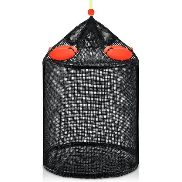 Extra Large Foldable Floating Fishing Basket for Live Caught Fish, Heavy Duty Coated Mesh Bait Pen, Collapsible Mesh Fishing Basket
