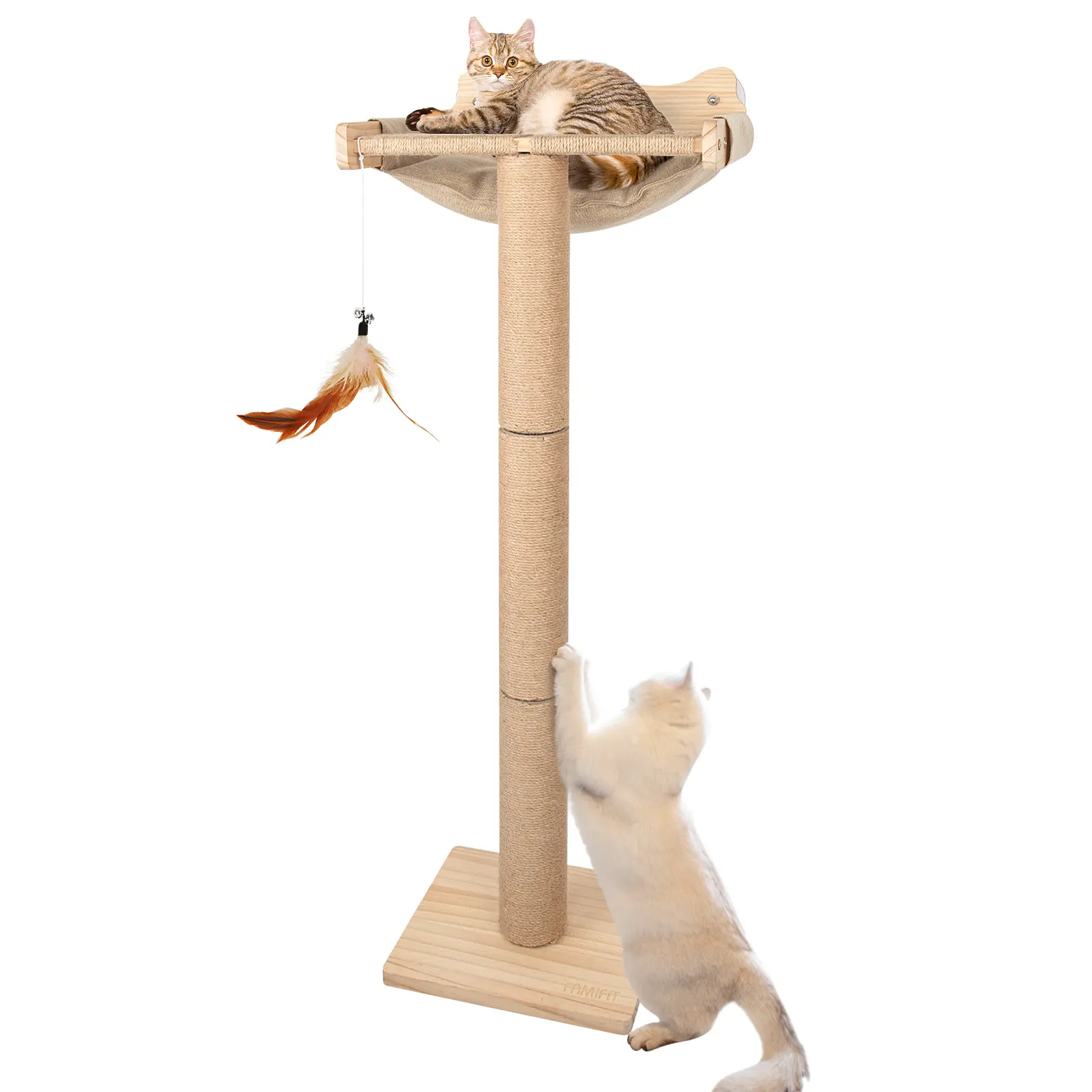 3-in-1 Tall Cat Scratching Post & Window Hammock – Detachable Roman Column Sisal Scratching Posts, Strong Suction Cups, Large Scratching Post with Toys,Extra Large & Stable for Indoor Big Cats (46/54”)