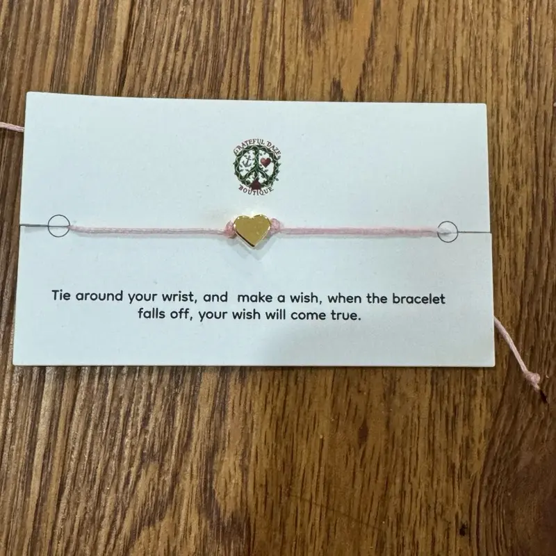 Wishing Bracelet - Adjustable Friendship Bracelet with Heart Design, Tie Around Wrist for Wishes to Come True