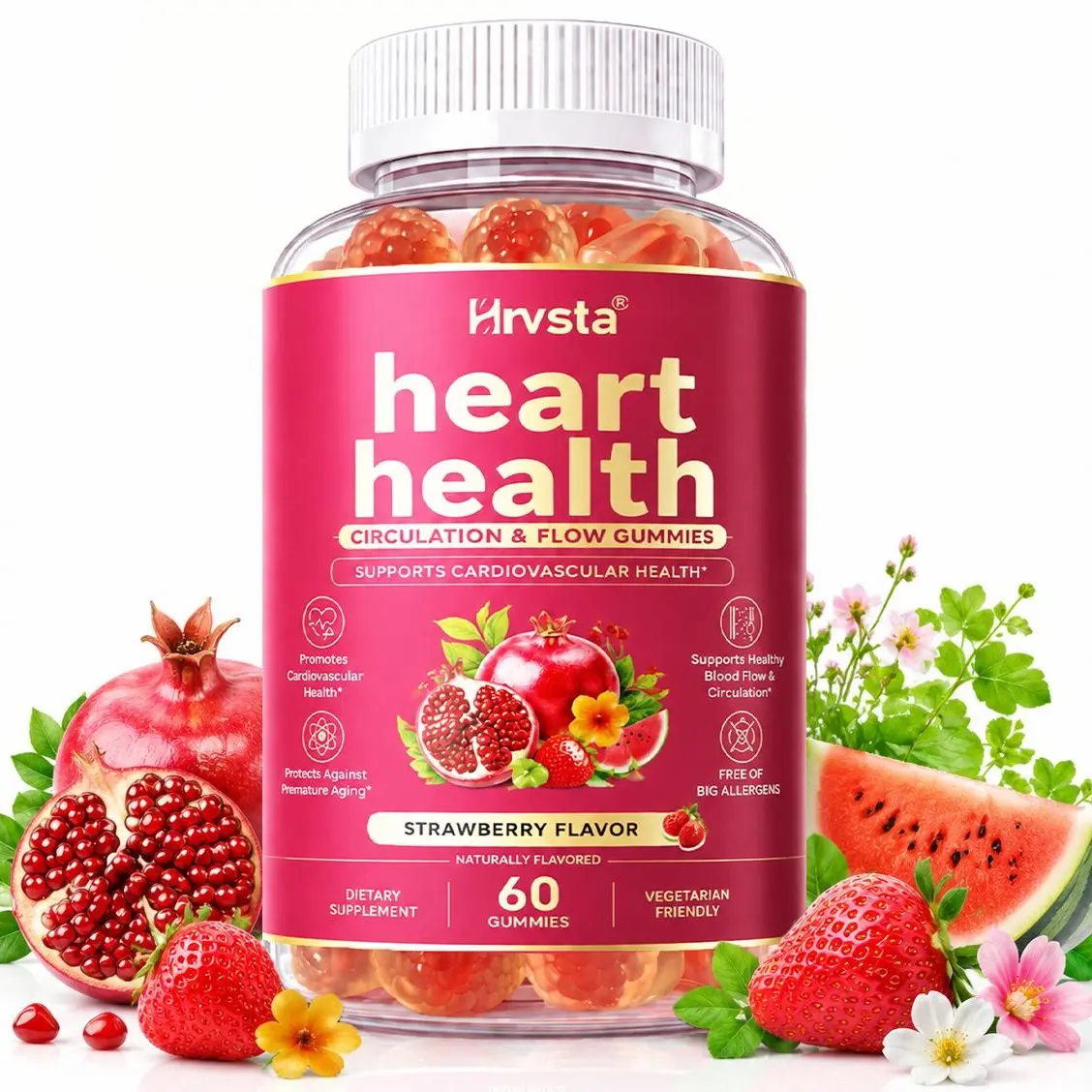 Heart Health Gummies, Blood Circulation Support Supplements, CoQ10 Heart Health Supplements, Blood Flow Support Supplements, Sugar-Free, 60 Gummies
