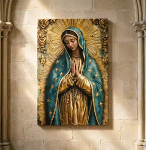 2D FLAT Religious Virgin Mary Metal Tin Sign Rustic Vintage Wall Decor With Marian Artwork Inspirational Plaque For Church Living Room Bedroom Or Prayer Room Unique Gift For metal wall sign Vintage Metal Tin Sign home decor plaque funny bar sign