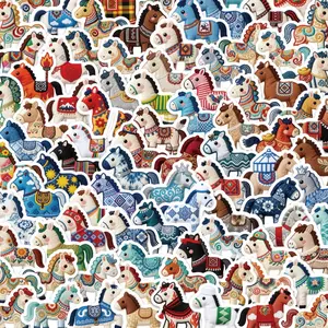 100pcs Cute Chinese Style Horse Stickers | Creative Decorative Stickers for Roller Skating and Cycling, Self-adhesive, Mixed Colors, Animal Print, Single Use