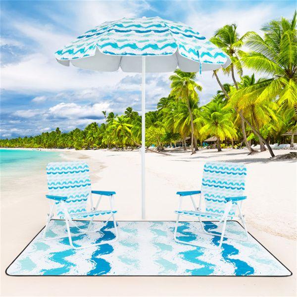 4-Piece Beach Set with 6.2ft Sun-Proof Umbrella, 2 Folding Chairs & 80"x80" Waterproof Blanket-Blue