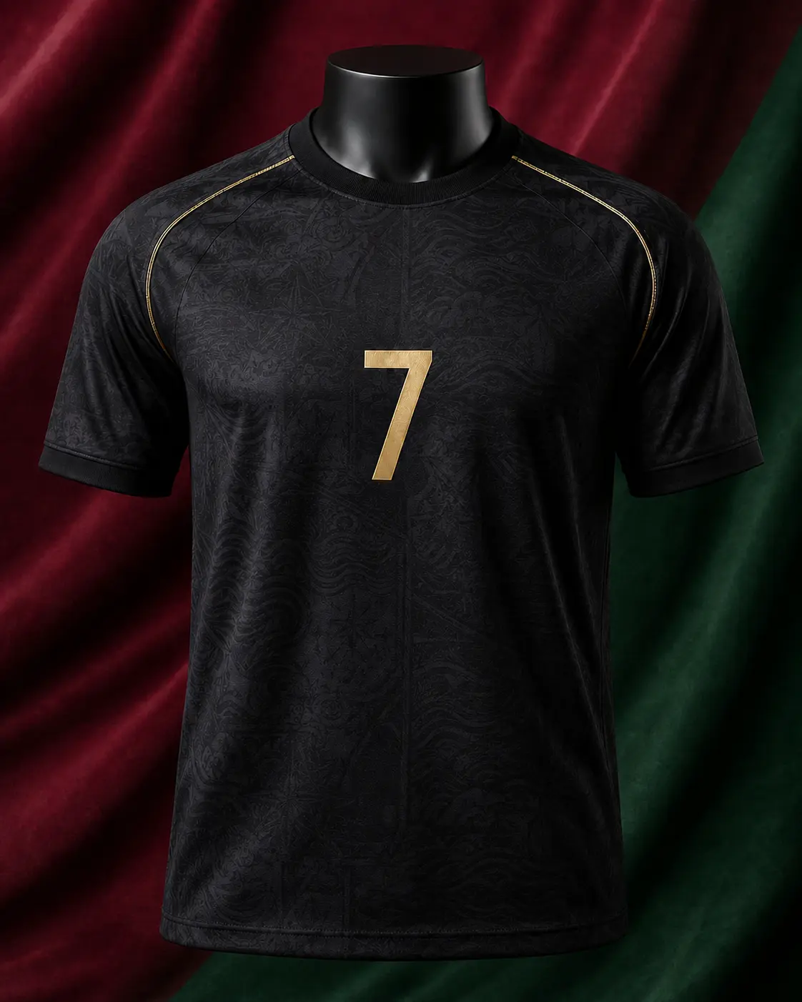 Vintage Portugal-Inspired Black Gold No. 7 Soccer Jersey, 2026 Unisex Couple Matching Football Shirt, Gift for Soccer Fans, Gym Workout & Casual Sports Top