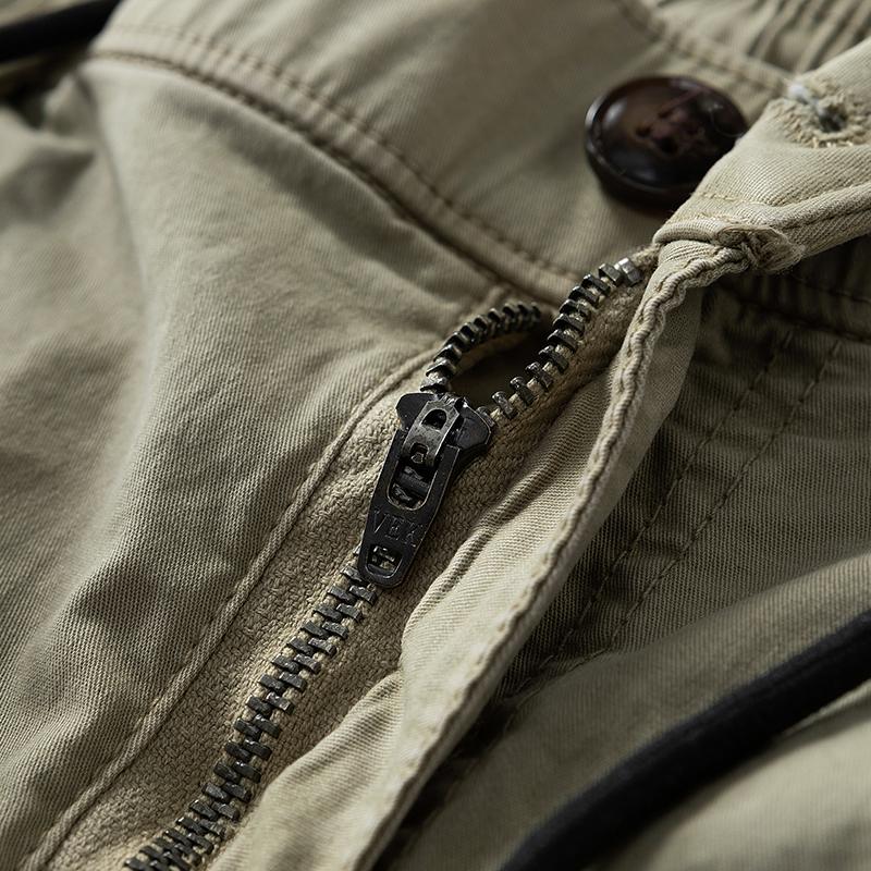 100% Cotton Tactical Cargo Pants with Multiple Pockets, 3D Large Cargo Pockets, Drawstring Bag, Mid-Length Outdoor Hiking Shorts
