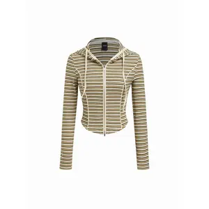 Cider Striped Long Sleeve Zip Through Drawstring Curved Hem Hoodie