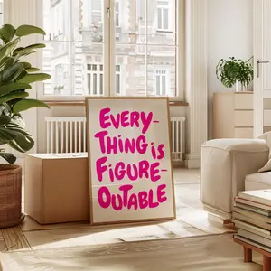 SWEENY Everything Is Figureoutable Uplifting Quote Print Inspirational Wall Art Bright Pink Office Print Motivational Wall Art Affirmation Poster