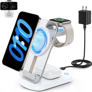 2025 Traveling Wireless Mag-safe Fast Charging Station,Magnetic 3 in 1 Charger with Light for iPhone 16 15 14 13 12 Pro Max Plus, Watch Series & Air pods 4 3 2 Pro-Gifts for Wife & Husband(White)
