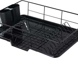 Space-Saving 3-Piece Dish Drainer Rack Set with Cutlery Holder - Maximize Countertop Space, Black