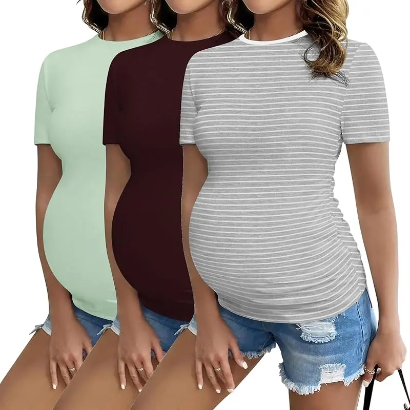 3pcs Burgundy Red / Light Green / Grey Stripe