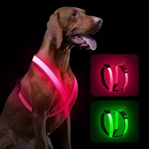 Light Up Dog Harness Rechargeable LED Dog Harness Reflective Dog Harness Adjustable Soft Lighted Dog Harness for Night Walking Glowing Dog Vest for Small Medium Large Dog