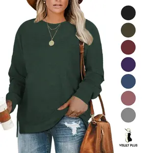 Plus Size Sweatshirts for Women Casual Soft Loose Fit Side-slit Hem Tunic Tees Lightweight Long Pullover Tops XL-4X DPS1021 Everyday Chic Basic Flowy Womenswear