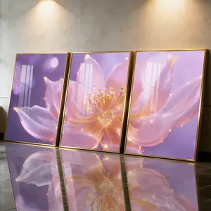 3Pcs Aluminum Alloy Framed Painting, Elegant Pink Lotus Flower Picture, Home Decoration For Living Room, Bedroom, OfficeWall Decor, Odorless Print Artwork, Luxury Perfect Gift For Friends And Family
