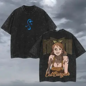(Custom printing available)Nami One Piece Washed T-Shirt Oversized Cotton Tee Navigator Graphic with Weather Icons Cute Cool Streetwear for Anime Girls O2B