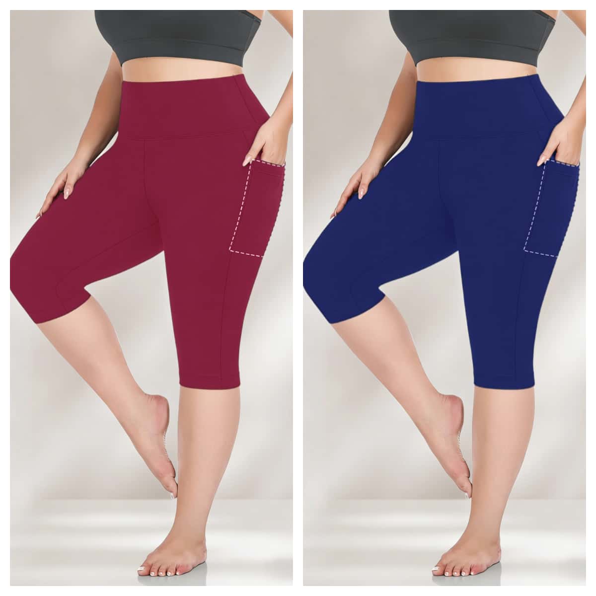 4pcs Spring Summer High Waisted Pocket Leggings Full Stretchy Soft Fabric Workout Sport Leggings, Pants for Women, Women's Fashion Yoga Shorts, Fitness Outdoor Sports Shorts with Tow Packtes, Tummy Control Butt Lifting Leggings, Comfortable Breathable