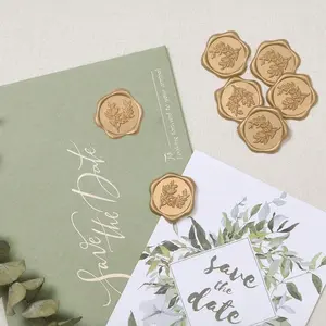 Eucalyptus Wedding Invitation Envelope Sealing Wax Stickers, Self-Adhesive Bronze Color Metal Texture, for Invitations Christmas Cards Gift Wrapping