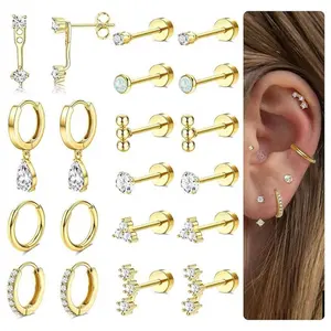 20pcs 18K Gold Plated Stainless Steel Earring Set INS Style Niche Fashion Small Mini Stud Earrings Eco-friendly Hypoallergenic Earrings Hoop Jewelry