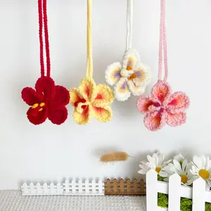 Crochet Hibiscus Flower Car Charm, Boho Car Rearview Mirror Hanging