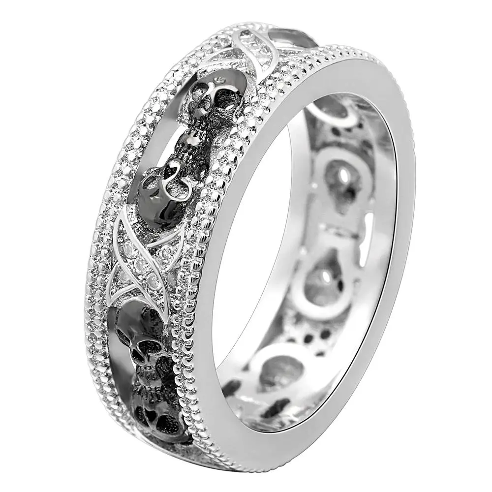 Hainon 2024 New Gothic Men's Ring Zircon Skull Biker Rings for Women Punk Silver Color Engagement Best Gifts