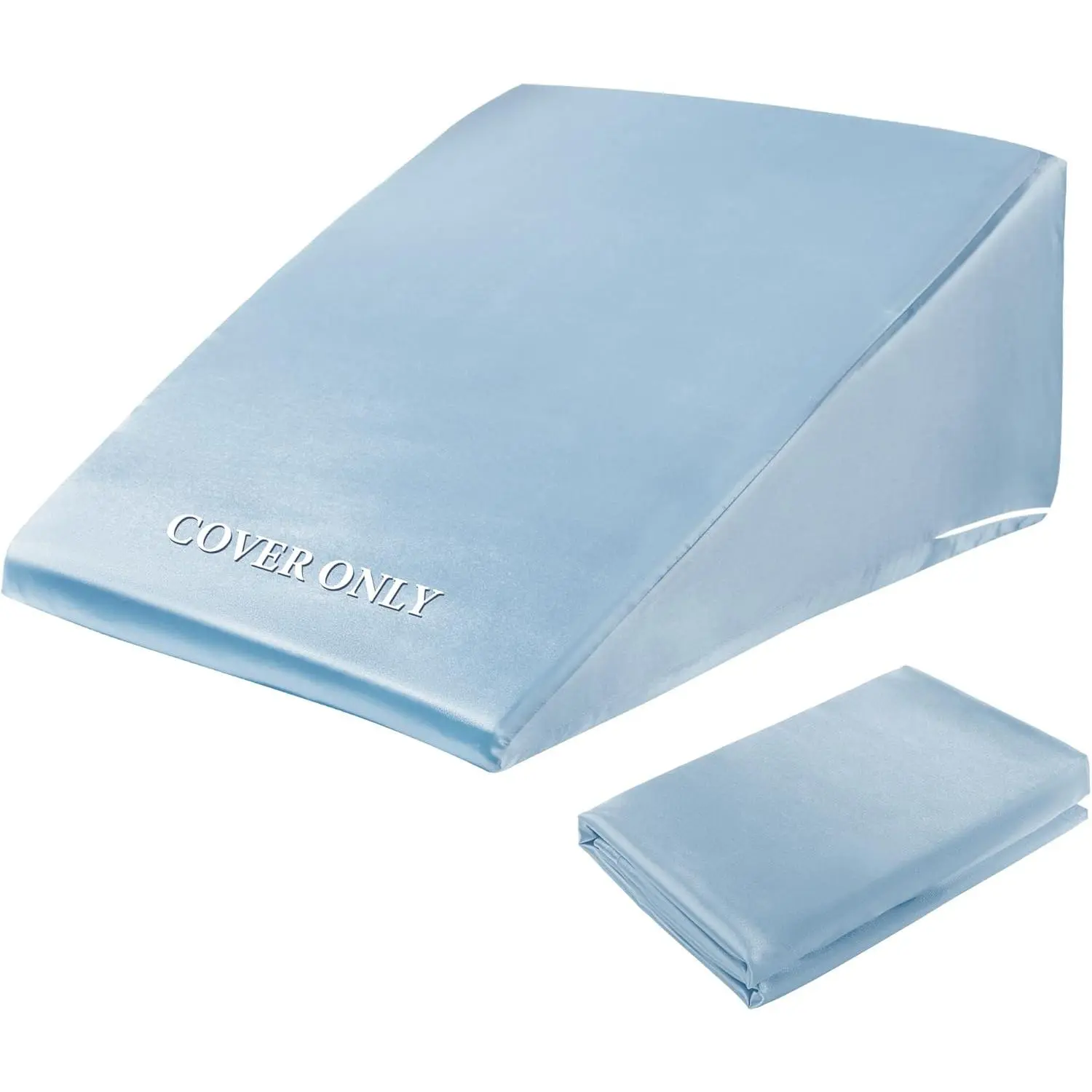 Silky Satin Bedding Wedge Pillow Cover - 1 Pack (24x24x12 in), Satin Material, Soft, Breathable, Removable Zippered, Durable, Machine Wash, Perfect Fit, Light Blue (Pillow Not Included)