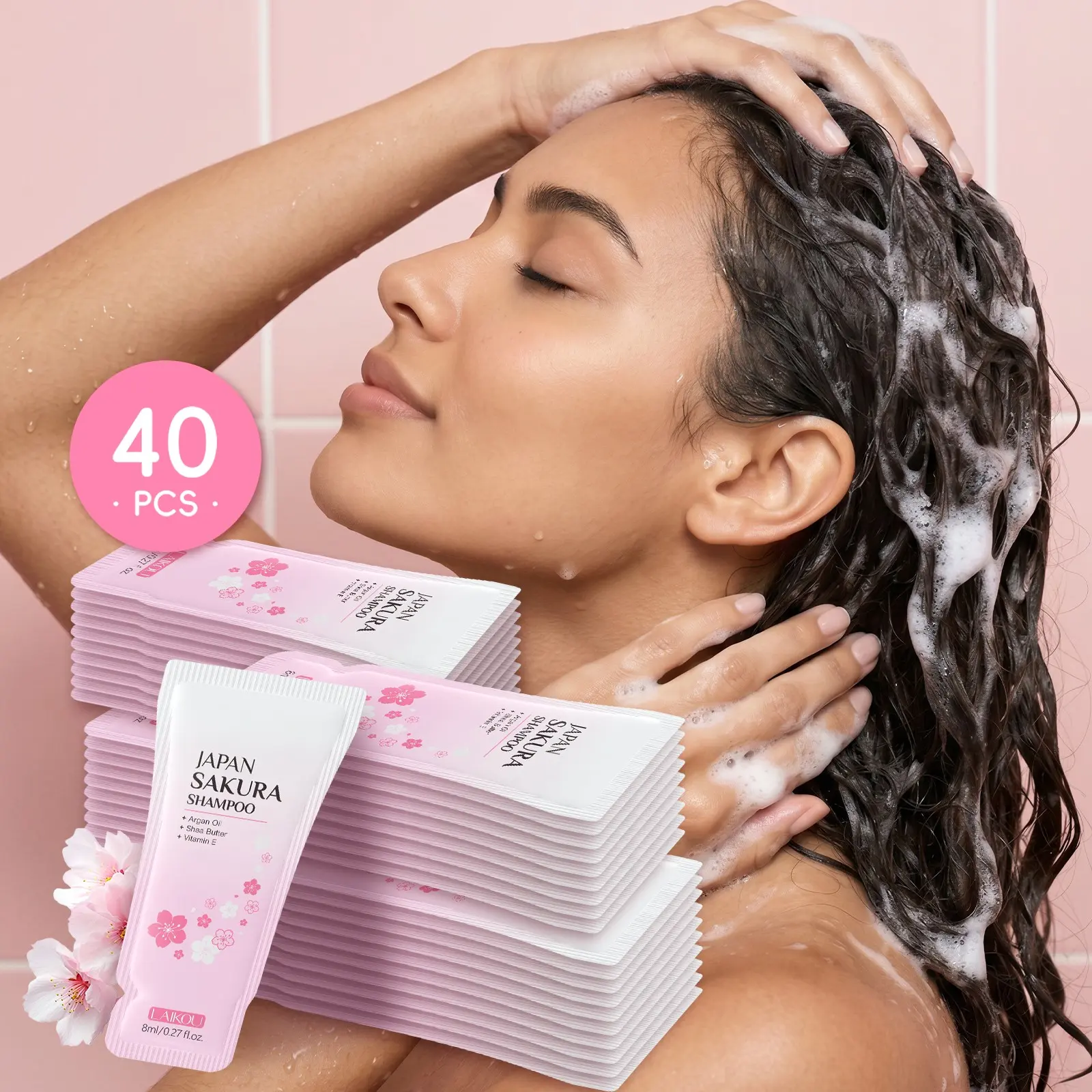 Laikou Sakura Shampoo And Conditioner Set, Gentle Cleansing Shampoo, Haircare 40 Pcs, Nourishing Volumizing & Softening Split End Care Long-Lasting Fragrance Easy to Rinse Gentle Formula For All Hair Types Travel Portable Scented