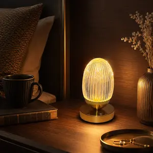 Cordless Table Lamp for Bedroom with Remote, 3 Light Modes & 9 Brightness Levels, 15/30/60 Min Timer Bedside Night Lamp, Ribbed Texture Accent Lamp for Bedroom, Living Room, Desk (Egg-Shaped)