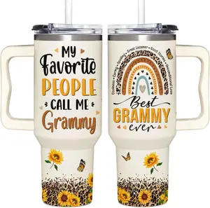 Grammy Gifts from Grandkids, Grandchildren - Best Grammy Ever Cup - Christmas Gifts, Birthday Gift Ideas for Grandma - Grammy Gifts for Mothers Day - Grandma Gifts - 40Oz Tumbler With Handle Drinkware Flasks