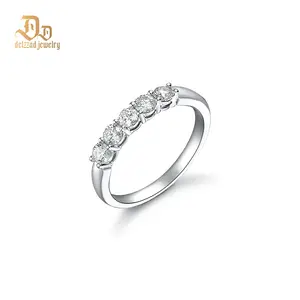 Delzzad 1.5ct Half Eternity Stacking Band D Color VVS Round Synthetic Moissanite Ring Band S925 Christmas Gift
