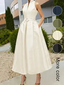 Elegant Evening Gown for Women, Formal Wear, Tie A-Line Dress, Sleeveless V-Neck Urban Commute Dress, Summer Dress for Women, Spring, Party Dress