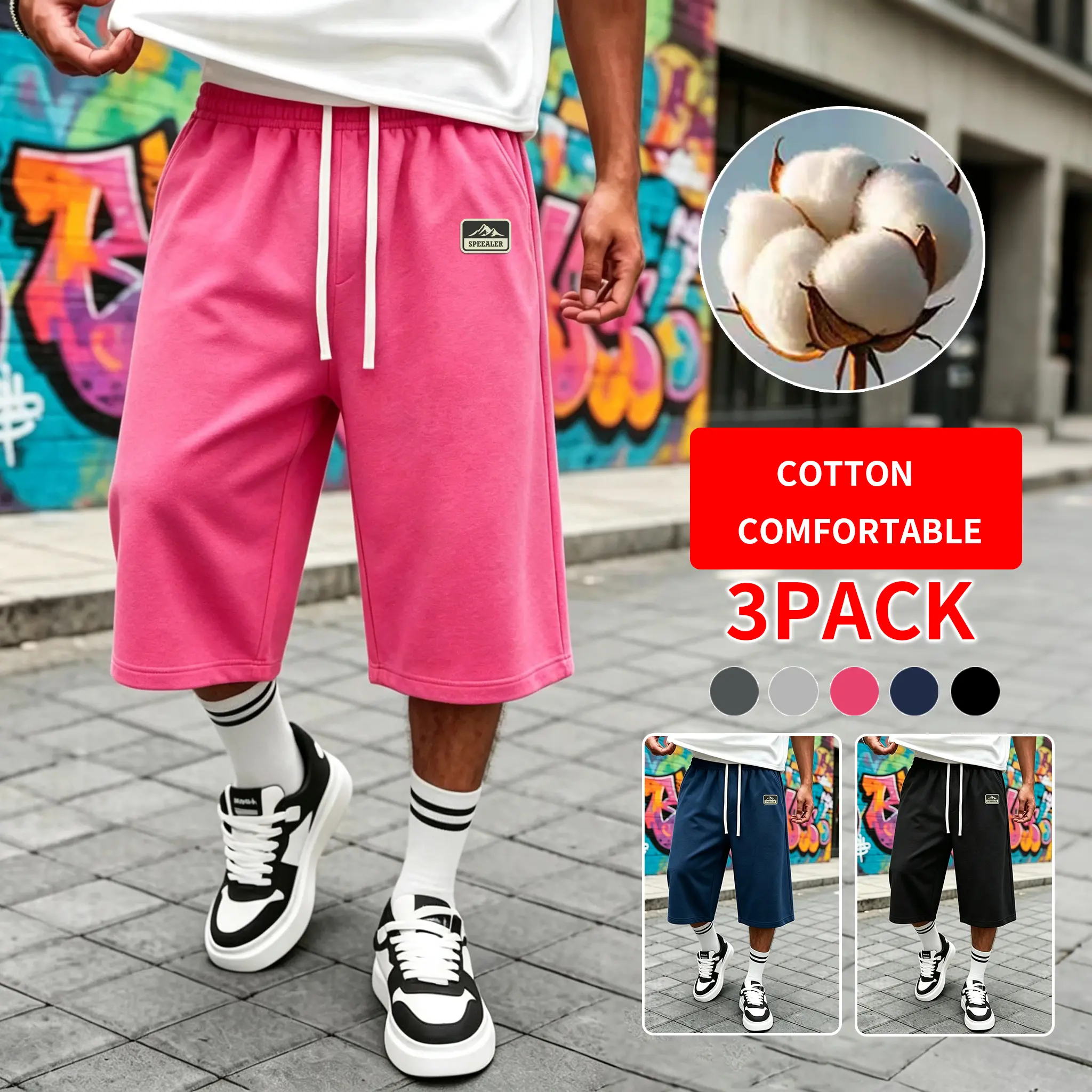 Men's Aesthetic Plain Capri Sweatpants, Straight-Leg Cotton/Poly 7/8 Pants with Drawstring Waist for Sports, 1 or 3 Pack,clothes for back to school,first day of school outfits
