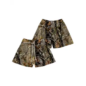 [Lightweight Camo Shorts] SOULO Men's Lightweight Camo Shorts - 5" Inseam, Realistic Tree & Branch Print, Polyester, Perfect for Basketball, Beach, Gym, Running & Outdoor Activities