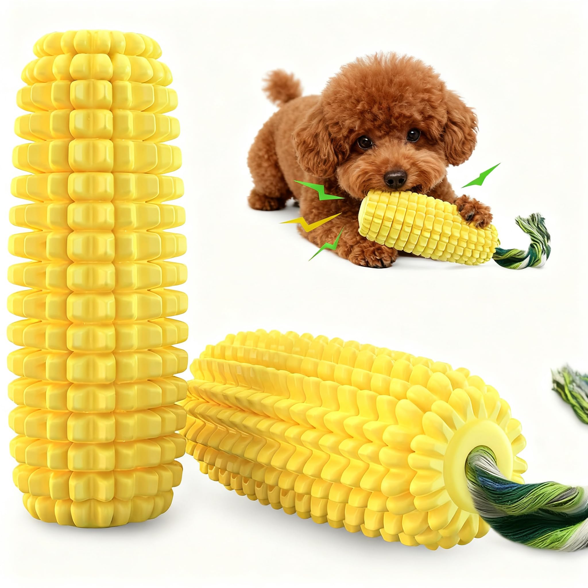 Natural Rubber Corn Dog Toy, Bite-Resistant Squeaky Chew Toy, Teething Training Accessory for Dogs of All Sizes