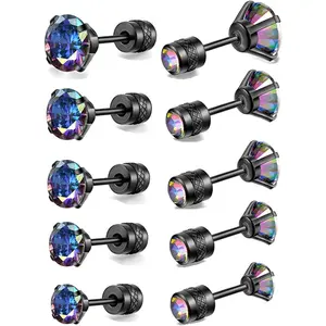 Dainty 8 Pairs Surgical Stainless Steel Earrings 14K Gold Plated Hoop Earrings CZ Stud Earrings for Women Men Lightweight Hypoallergenic Earrings Sets for Multiple Piercing,Suitable for Cartilage,Helix,Lobe,First Hole,Second Hole,Third Hole