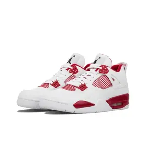 White and Red Mid-Top Retro Basketball Shoes
